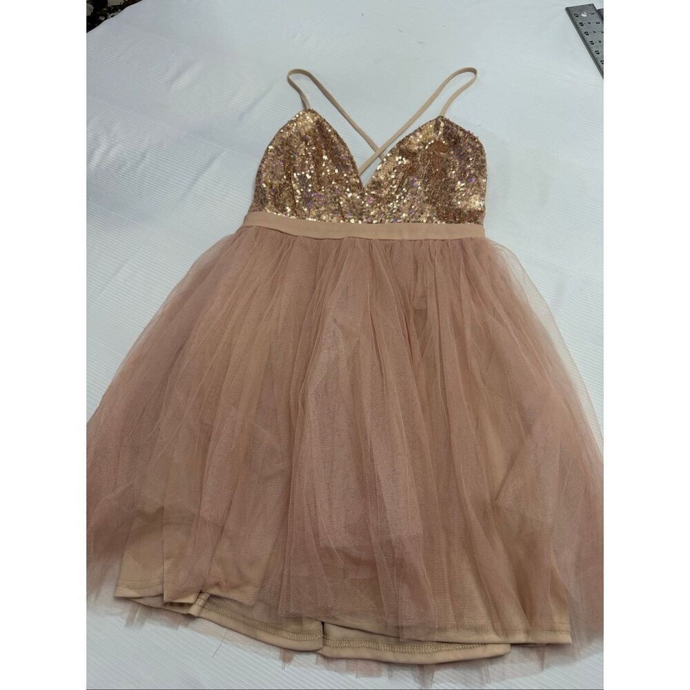 NWT Maniju Sequin Rose Gold Tulle Cocktail Party Dress Size Medium New